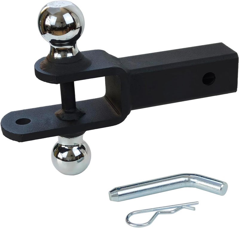 REDTEE ATV/UTV Trailer Hitch - Dual Hitch Balls (1-7/8" & 2"), Fits 2-Inch Receiver, Includes Pin & Clip, 5/8-Inch Clevis Pin Compatible, Matte Black Powder Coat Finish - Image 1